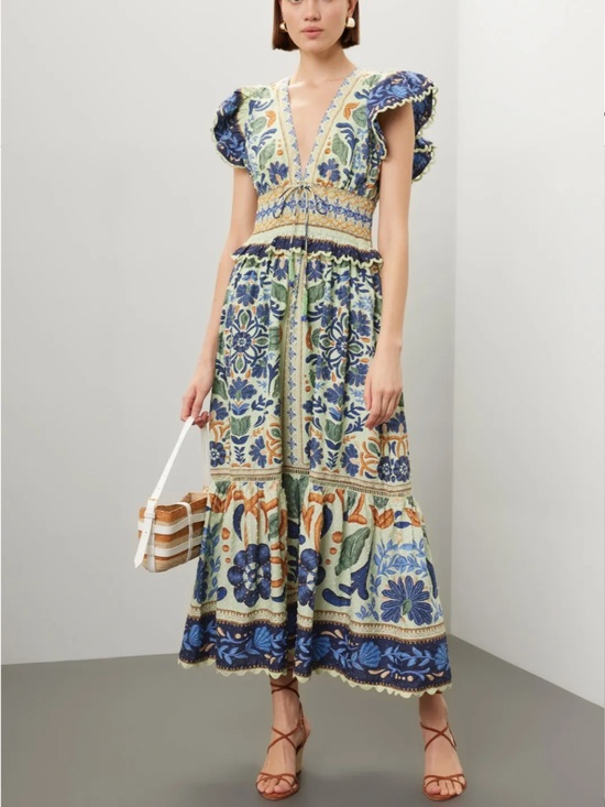 FARM Rio Dresses & Skirts - Farm Rio Ocean Tapestry Maxi Dress | Size M | Green Floral | Cotton